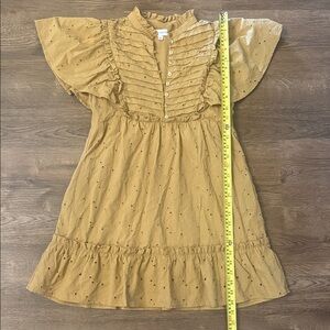 Lost + Wander Mustard Ruffle Eyelet Dress